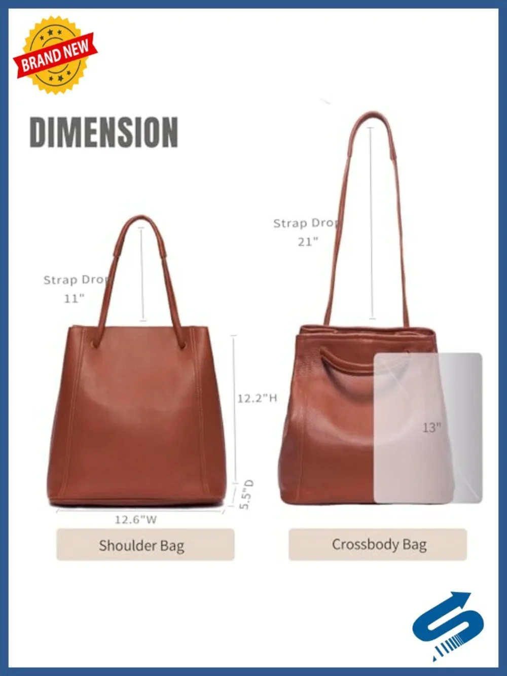 Genuine Leather Tote Bag for Women with Adjustable Strap, Work & Everyday